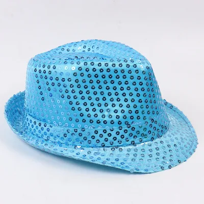 Wholesale Shiny Jazz Hat Plain Sequin Cowboy Fedora Hats for Party Outdoor Travel Fishing for Holiday Activities Accessories