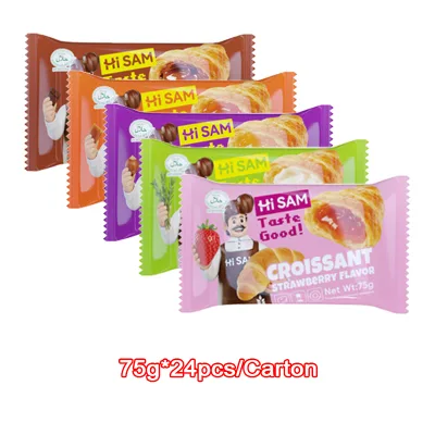 Manufacturer's Hot Selling Hi SAM 75g Caramel Chocolate Strawberry Hazelnut Vanilla 5 Flavors Fresh Croissant Cake Box