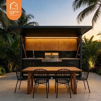 Premium All-Weather Outdoor BBQ Grill Cabinet Black Aluminum Durable Portable Kitchen Station for Camping Garden