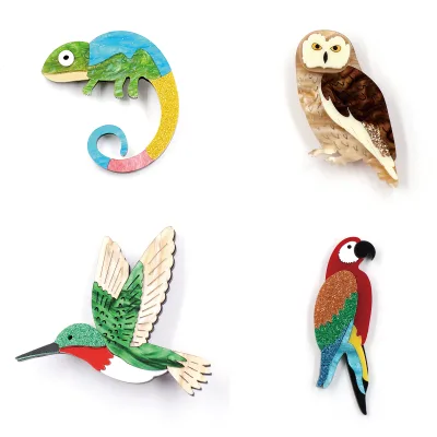 Women Jewelry Handmade Colorful Hummingbird Bird Owl Parrot Lizard Brooch Acrylic Laser Cut