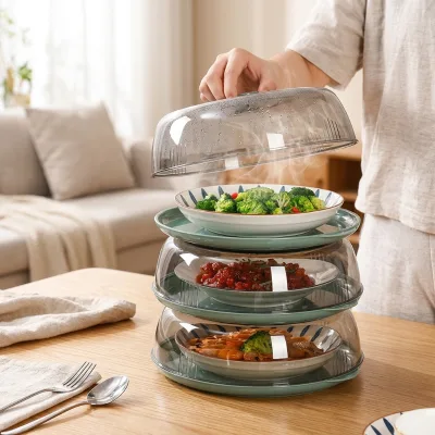 Wholesale Stackable Transparent Food Cover Dish Insulation Cover Anti-Fly Dust-Proof PET Plastic Mesh Food Protector