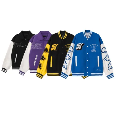 Custom Logo Woven Single-Breasted Woolen Jacket Vintage College Letterman Embroidery Waterproof Windproof Autumn Cotton Filling