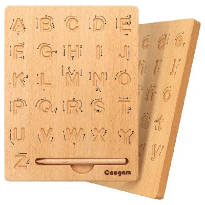 Wooden Preschool Letters Double-Sided Alphabet Tracing Tool Board