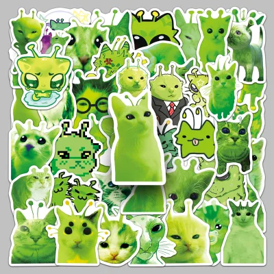 50Pcs Factory Creative Full-Cut Printed Abstract Alien Cat Cartoon Pixel-Style Absurd Stickers for Decorating Motorcycles & Toys