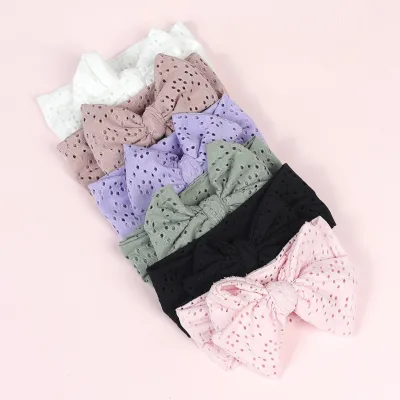 Soft Lovely Cute Stretchy Knit Headbands Little Eyelets Bow Headwrap