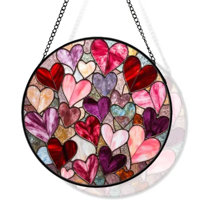 Art Deco Stained Glass Window Hanging Suncatcher Mosaic Heart Romantic Pink Outdoor Birthday Home Decor Gift Anniversary