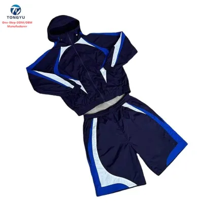 Autumn Reversible Solid Tracksuit Breathable Plus Size Regular Fit Polyester Nylon Track Jacket Baggy Jogging Suit Logo