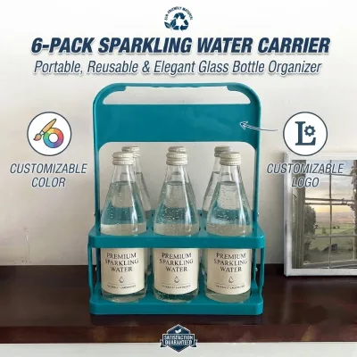 Premium 6 Pack Glass Bottle Carrier for Sparkling Water Soda Beverage Organizer Portable Drink Holder for Home Restaurant Use