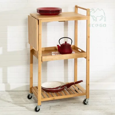 Kitchen Island Cart with Food Tray Holder Expandable Bamboo Countertop