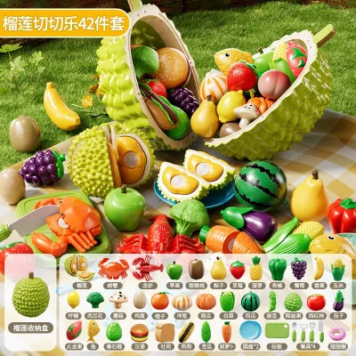 Cutting Fruit Pretend Play Preschool Kitchen Food Toys Set for Kids Girls Boys Kitchen Fruit Vegetables apple Durian Kit