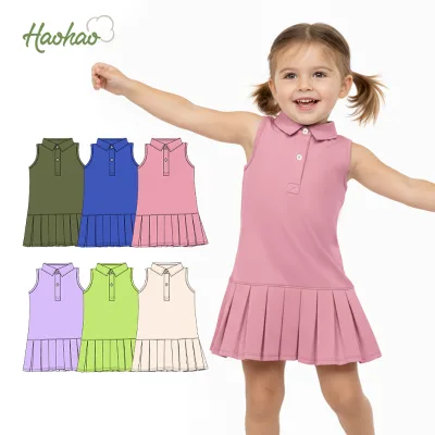 Flexible MOQ Custom Child Girl Dresses Wholesale Nylon Children Baby Skirts Button Closure Purple Kids Casual Dresses