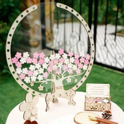 Wooden Wedding Guest Book Stand Cherry Blossom Tree Shaped Wedding Decorative Signature Book Ornament Caoxian County Wooden