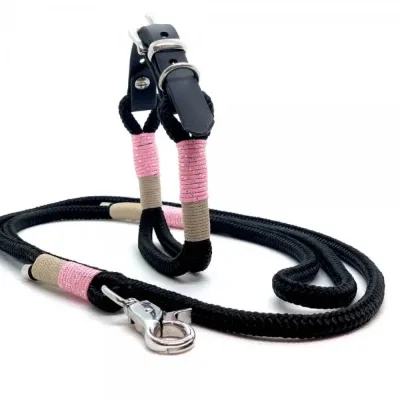 Free Hand Smart Climbing Dog Collar Leash Ombre Cotton Nylon Rope Accessories with Leather Polyester for Active Canine Owners