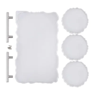 Resin Tray Mold Silicone & 3Pcs Geode Coaster Molds for DIY Crafts Making Faux Agate Tray, Serving Board, Home Decorations