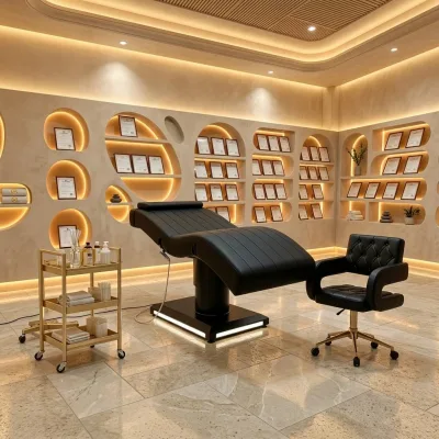 Luxury Black Electric Spa Bed Curved Leather Adjustable Facial Massage Treatment Bed Wholesale OEM