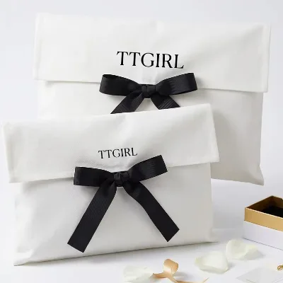 Factory Custom Logo Printed Travel Cotton Twill Gift Pillow Clothes Storage Pouch Luxury White Cotton Twill Envelope Dust Bag