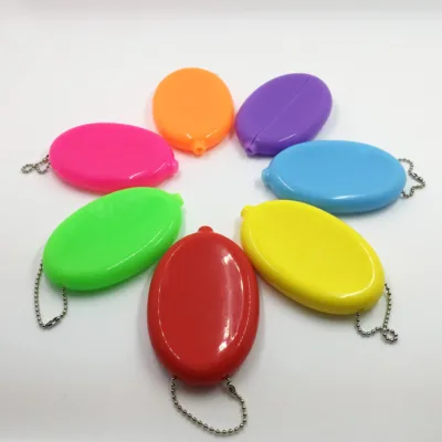 New Product Ideas 2024 Cheap Promotional PVC Jelly Coin Pouch/ Wholesale Colorful Rubber Oval Cute Coin Purse With Chain