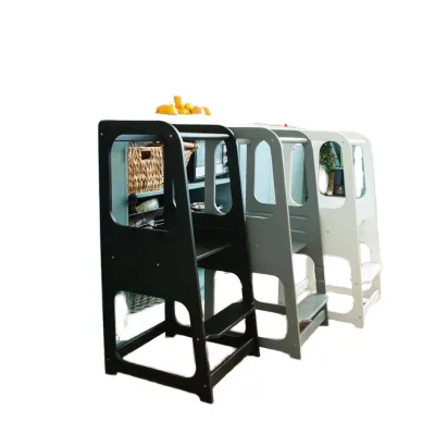 Dual-Tiered Wooden Footstool for Home Living Room and Kitchen Children's Auxiliary Tool