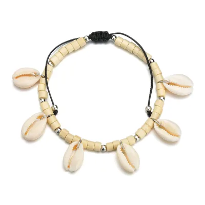 Long White Vintage Style Shell Anklet for Women Trendy Rice Seed Beaded Ankle Bracelet Bohemian Summer Beach Body Jewelry