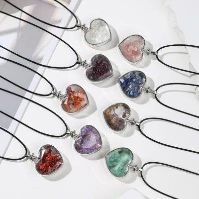 Gemstone Jewelry Natural Crystal Amethyst Stainless Steel Lapis Lazuli Love Heart Pendant Necklace