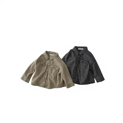 Boys Girls Cotton Plaid Turn-down Collar Shirts Spring/autumn New Korean-style Long-sleeve Outerwear Children Casual