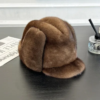 MINK HAT Full-Leather Mink Warm Gentleman's Hat, Fur Newsboy Cap