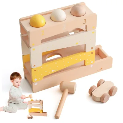 Montessori Wooden Ball Wooden Percussion Track Toy Hand-eye Coordination Training Safe Toys Knocking on the Musical Toy