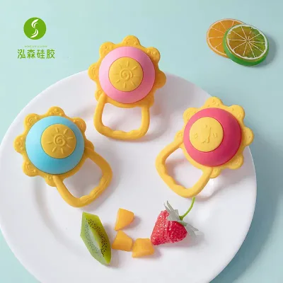 Hot Selling Children's Storage Hand Silicone Sunflower Shape Rattle Handle BPA-Free Leak-proof Built-in Ice Pack