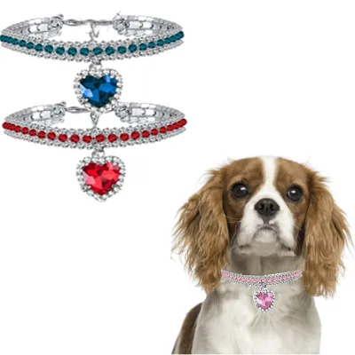 Factory DIY Wholesale Love-shaped Waterdrop Diamond cat Collar Pets Dog Neck Collar Jewelry cat Gemstone Necklace