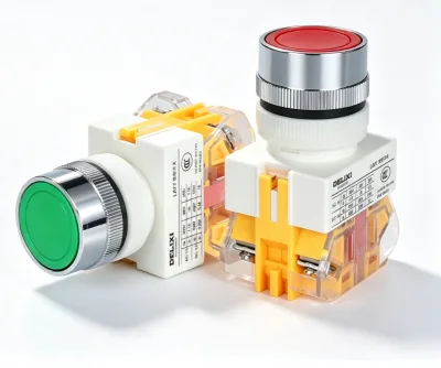DELIXI LAY7 Push Button Switch, 22mm Momentary Start Stop Button, Green Red Flat Head Control Pushbutton