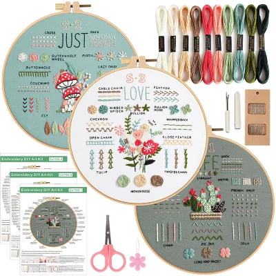 Diy Embroidery Crafts Kit Stitches Starter Practice Cross Stitch Patterns Threads and Hoops Embroidery Starter Kits With Pattern