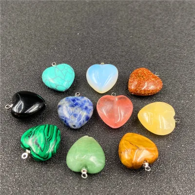 Natural Stone Crystal Agate Semi-Precious Stone Heart-Shaped Multi-Color Pendant DIY Necklace Accessories Manufacturer