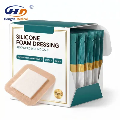 Custom Logo Silicone Bordered Foam Dressing Four Layer Absorbent for Venous Diabetic Foot Ulcers ISO 13485 HD