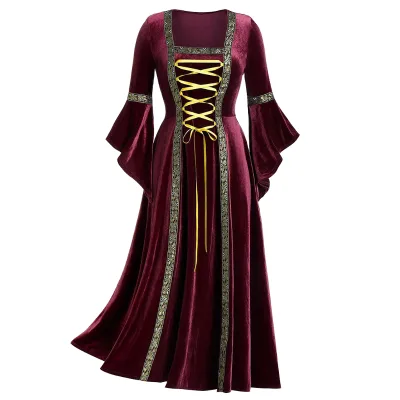 Vintage Halloween Cosplay Costume Witch Vampire Gothic Dress Ghost Dresses Party Printed Medieval Ghost Bride Female