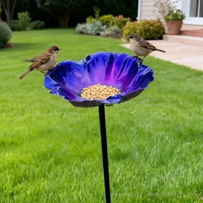 Cross-border Metal Flower Bird Water Feeder Metal Crafts Bird Watching Artifact Elegant High Color Value Garden Use Decorations