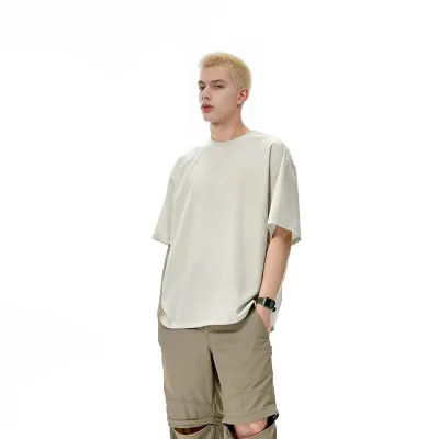 Men's Summer Ice Silk Short-Sleeved T-Shirt Solid Color Loose Fit High Elasticity Quick-Drying Embroidered Sports T-Shirts