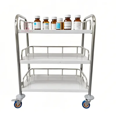Jasonlon Hospital Medical Trolley Stainless Steel 30kg Per Shelf Capacity Mobile Casters Mirror Polished Energy-Saving LFGB