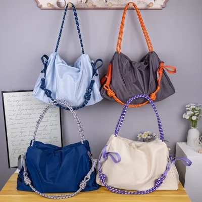 Men's 2026 Medium Summer Large Capacity Waterproof Wear-Resistant Nylon Zipper Double Strap Crossbody Shoulder Bag Urban
