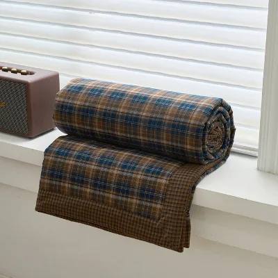 New Arrival 100% Cotton Yarn-Dyed Washed Soybean Fiber Summer Lightweight Air Conditioner Quilt Simple Home Bedding Set Skin