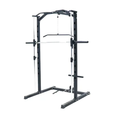 Fitness Half Power Squat Rack with Barbell Bar, 880lbs Capacity, Customizable Features,Model 004, Gym Equipment