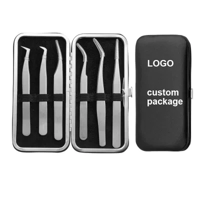Professional Precision Eyelash Extension Tweezers Set Eyebrow Splinter Classic Volume Fiber Tip Dolphin Lash Tweezer With Case