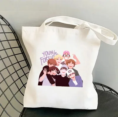 Custom Logo Reusable Letter Pattern Cotton Canvas Tote Bags with Zipper Closure for Daily Use