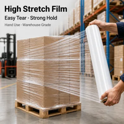 Wholesale Hand Stretch Film Rolls 2kg 450mm Pallet Wrap Plastic Wrap Film High Stretch for Warehouse Logistics