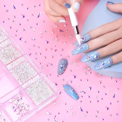 2800/3100PCS Flat Back Nail Rhinestones Box Crystal Decorations Set AB Nail Stone Drill Pen Manicure Accessories Supplies
