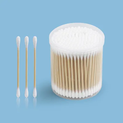 Wholesale Customized Brand Double Head Makeup Cotton Swabs Bamboo Sticks Cotton Ear Buds 100 Pieces Q Tips for Daily Use