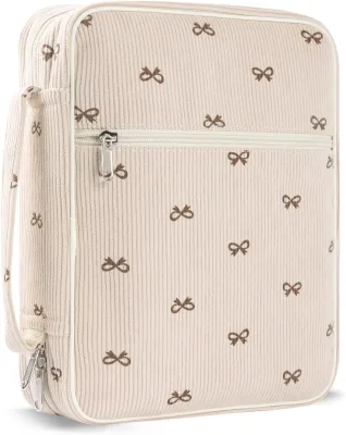 Unisex Corduroy Bible Carrying Case Soft Bag with Handle and Bow for Carrying the Bible Wallet