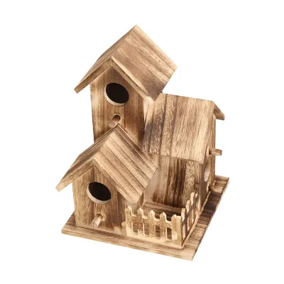 Custom Solid Wood Retro-Color Birdhouse Outdoor Creative Tiny Villa Bird Nest for Hummingbird and Parrot