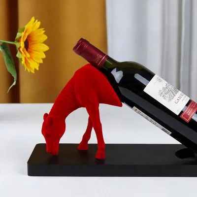 Ceramic Red Flocked Horse Shape Wine Bottle Holder 26cm Decorative Wine Rack Kitchen Bar Counter Sculpture Home Decor Gift