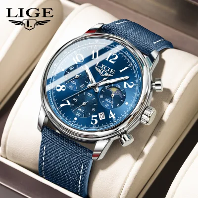 LIGE 89232 Quartz Watch for Men Luxury Sports 3ATM Waterproof Watches with Date Luminous Hands Chronograph Sports Mens Watch