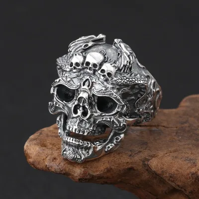 Exaggerated and Bold Skull Ring, Adjustable Men's Open-ended Titanium Silver Ring, Trendy and Stylish Men's Ring Gift